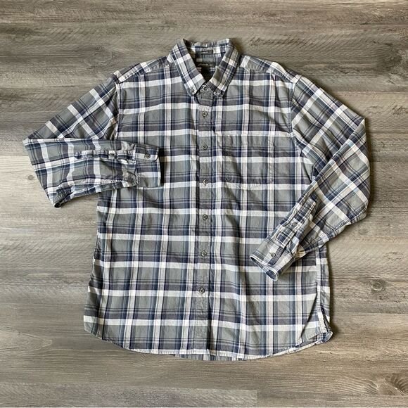 Eddie Bauer Plaid Button Down Classic Fit Grey Blue Teal - Picture 2 of 8
